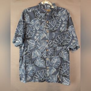 Caribbean Medium Silk/Cotton Blend Button Down Shirt Hawaiian Navy/White